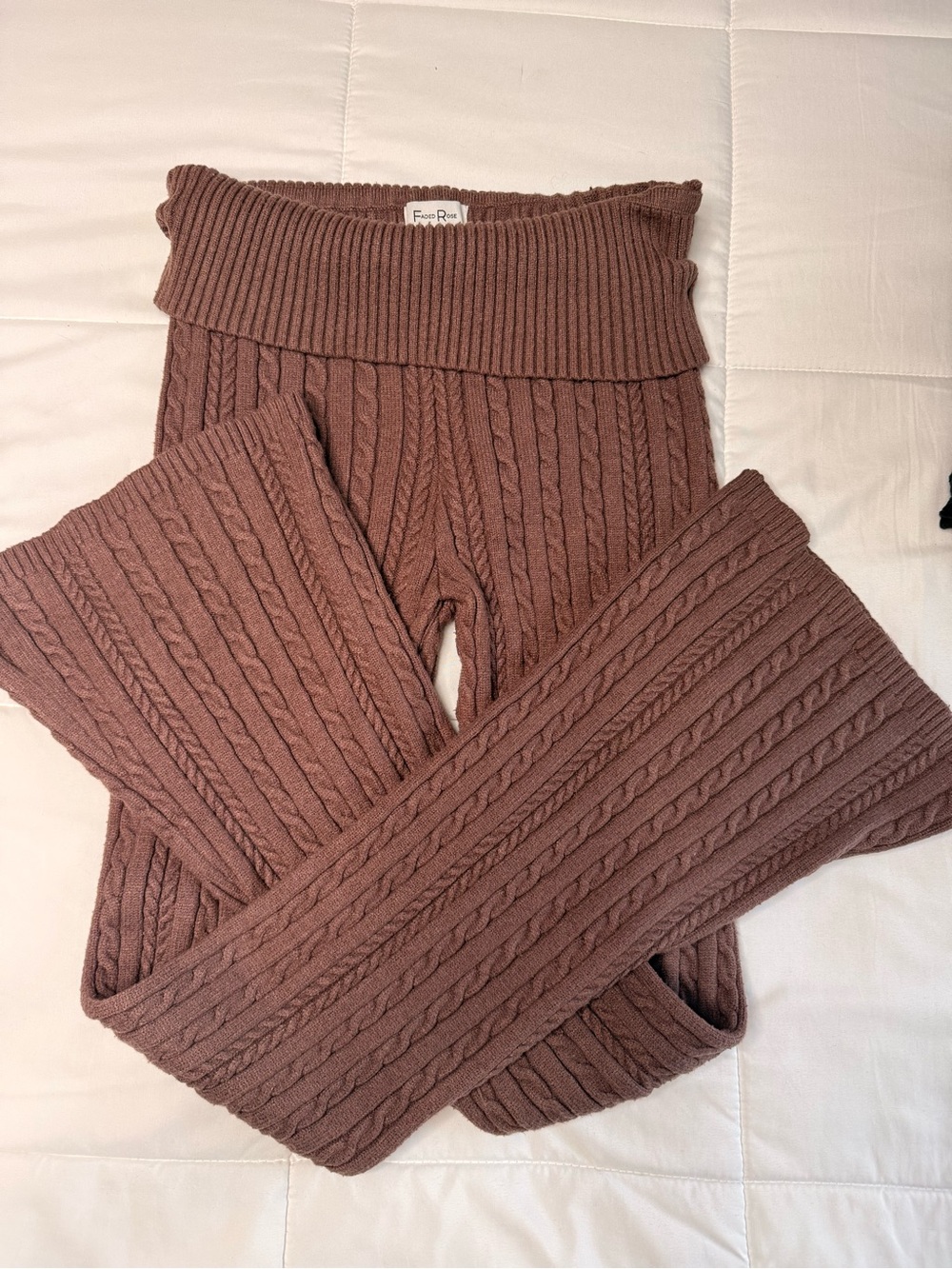 Foldover Waist Cable Knit Leggings - Mauve Brown